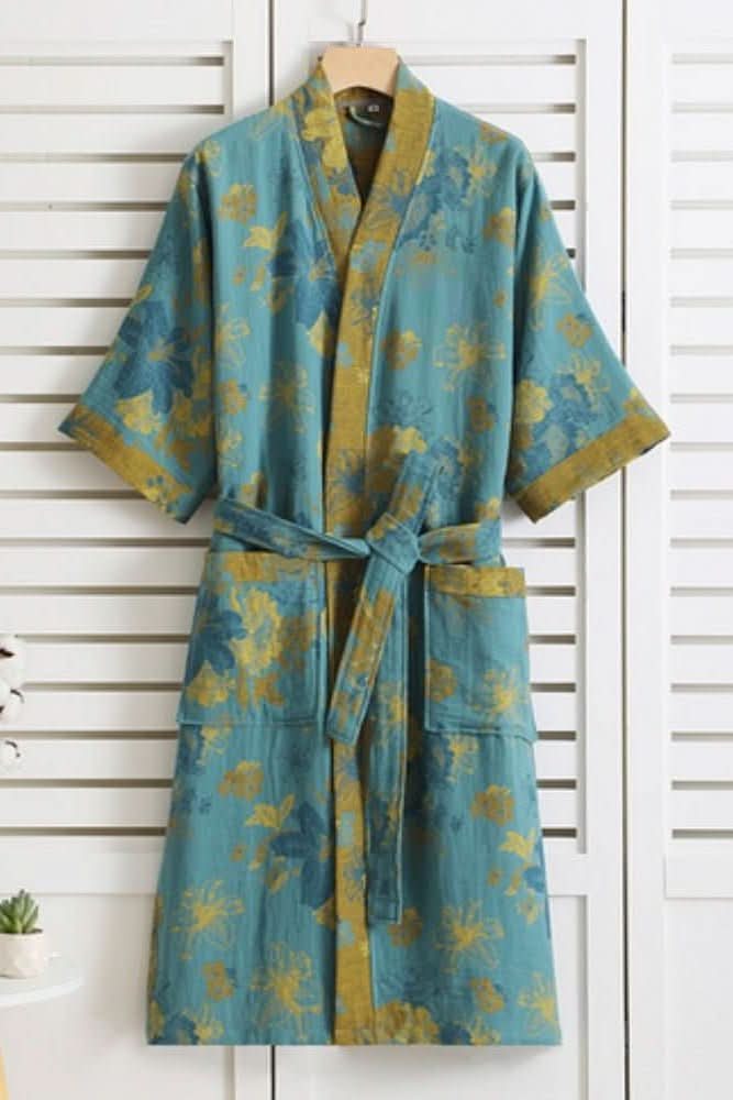 Women's soft lightweight bathrobe, ideal for home comfort, daily relaxation, and spa use. Tie waist.