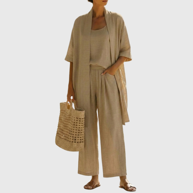 Versatile women's breathable 3-piece set. Lightweight for summer, ideal for casual, lounge, or vacation.