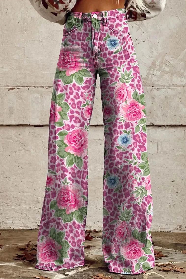 Lightweight women's baggy jeans, breathable with a floral print for all-day casual comfort.