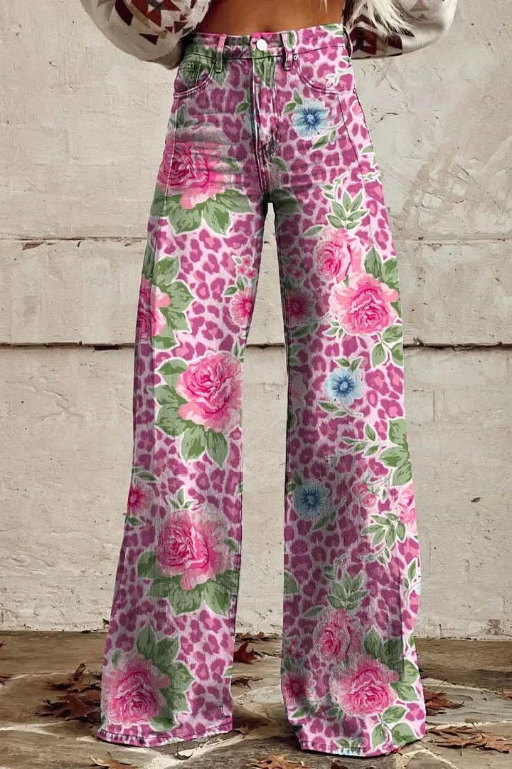 Lightweight women's baggy jeans, breathable with a floral print for all-day casual comfort.