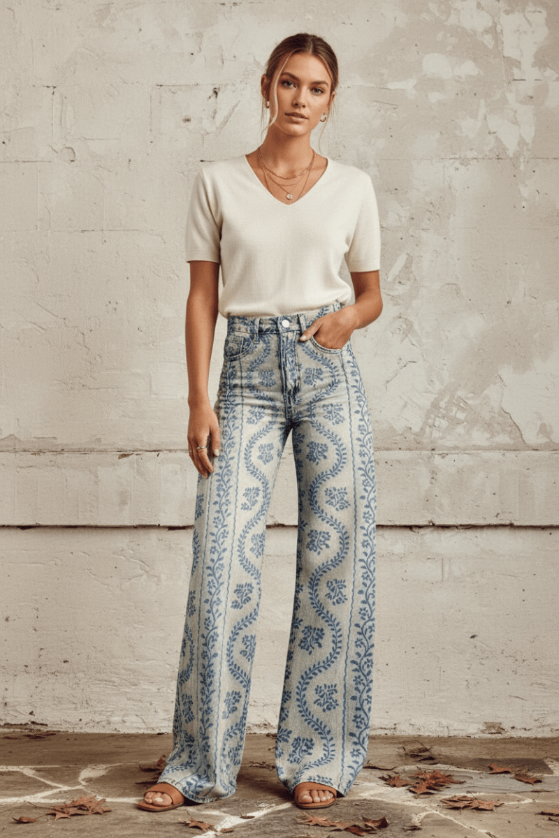 Summer-ready floral print women's jeans, breathable, lightweight and comfortable.