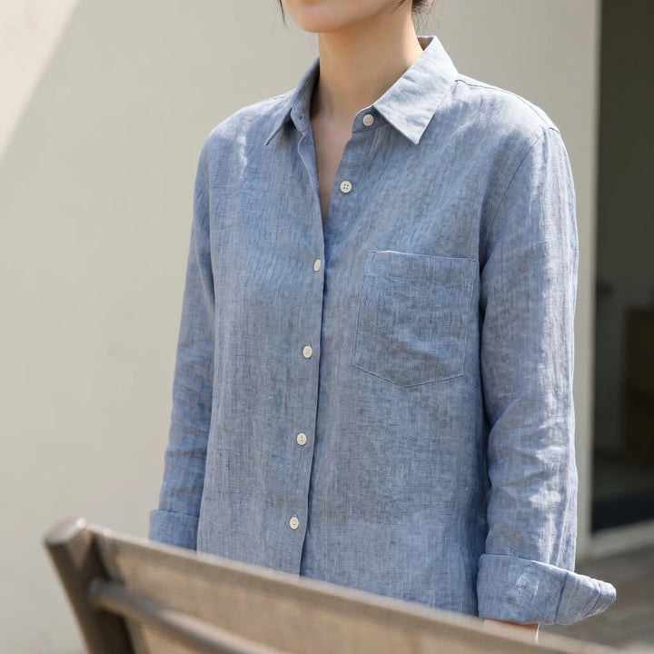 Women's lightweight button-up shirt with long sleeves, perfect for casual everyday wear & spring style.