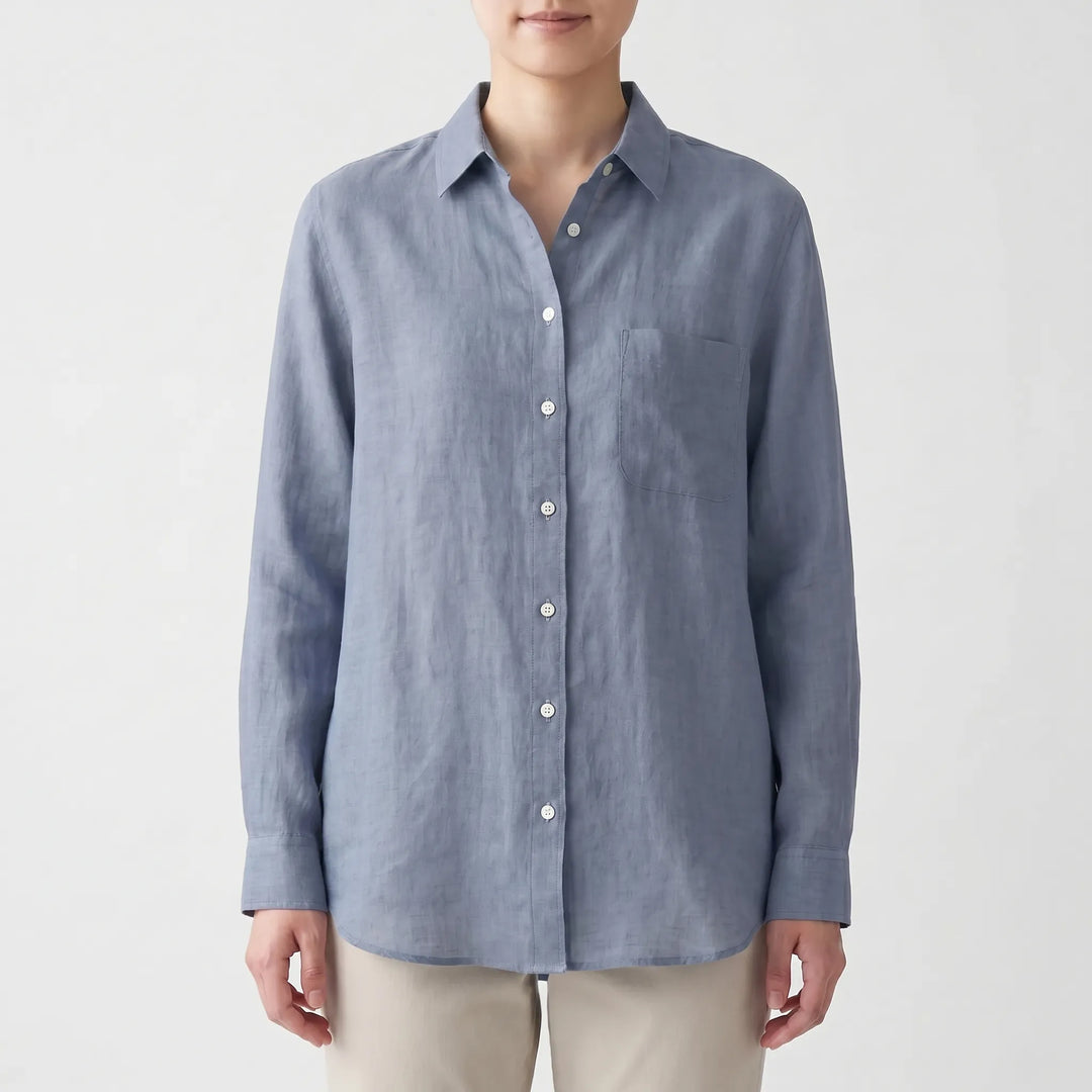 Relaxed fit women's button-up shirt; a versatile lightweight top for effortless summer & spring fashion.