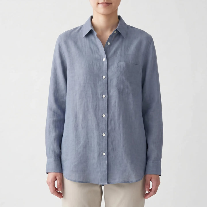 Relaxed fit women's button-up shirt; a versatile lightweight top for effortless summer & spring fashion.