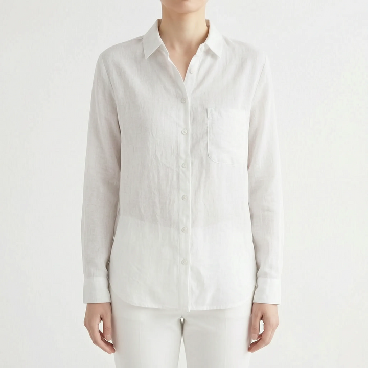 Stylish women's lightweight button-up shirt. Long sleeve and relaxed fit for versatile spring & summer fashion.