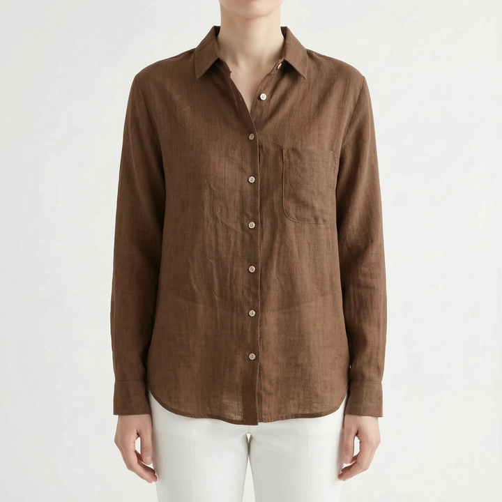 Effortless women's lightweight long sleeve button-up shirt, perfect as a versatile casual or work top.