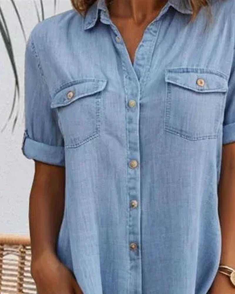 Casual women's lightweight denim-look dress, offering easy style and comfort for everyday fashion.
