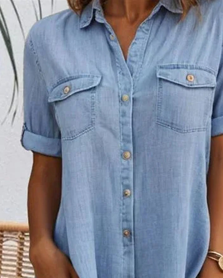 Casual women's lightweight denim-look dress, offering easy style and comfort for everyday fashion.