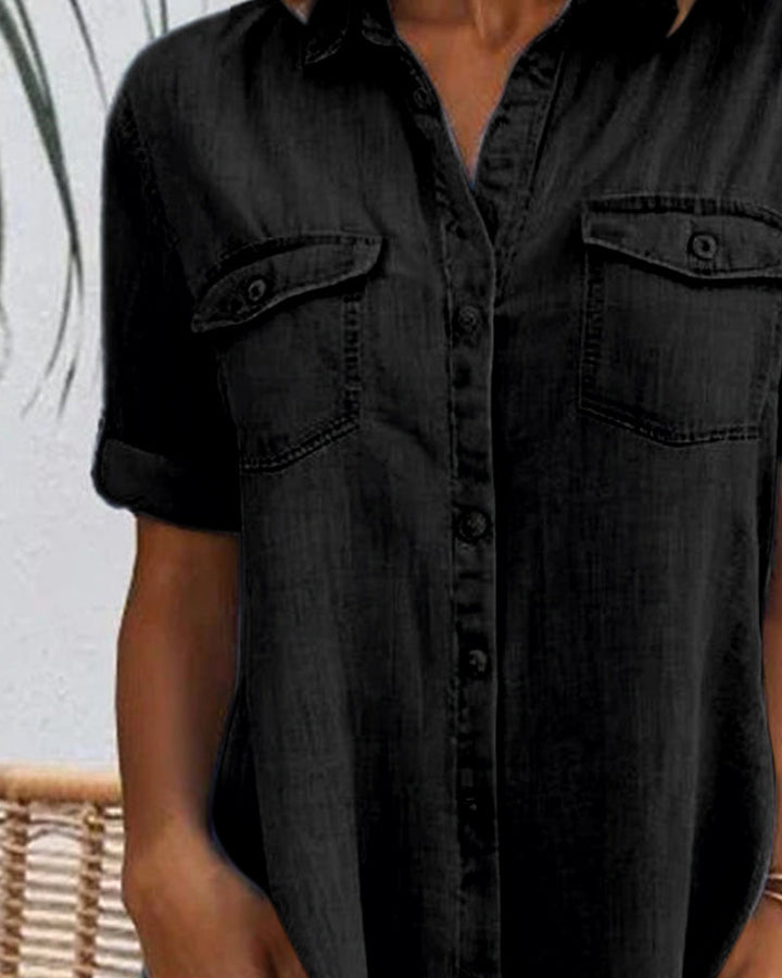 Lightweight denim-look women's dress, a comfortable & stylish option for everyday casual wear.