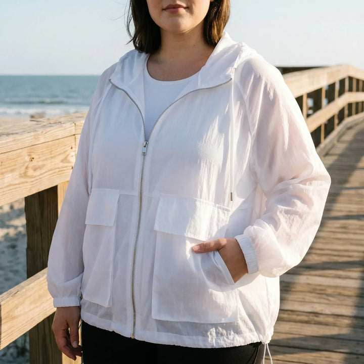 Women's lightweight hooded sports jacket for active days & running.