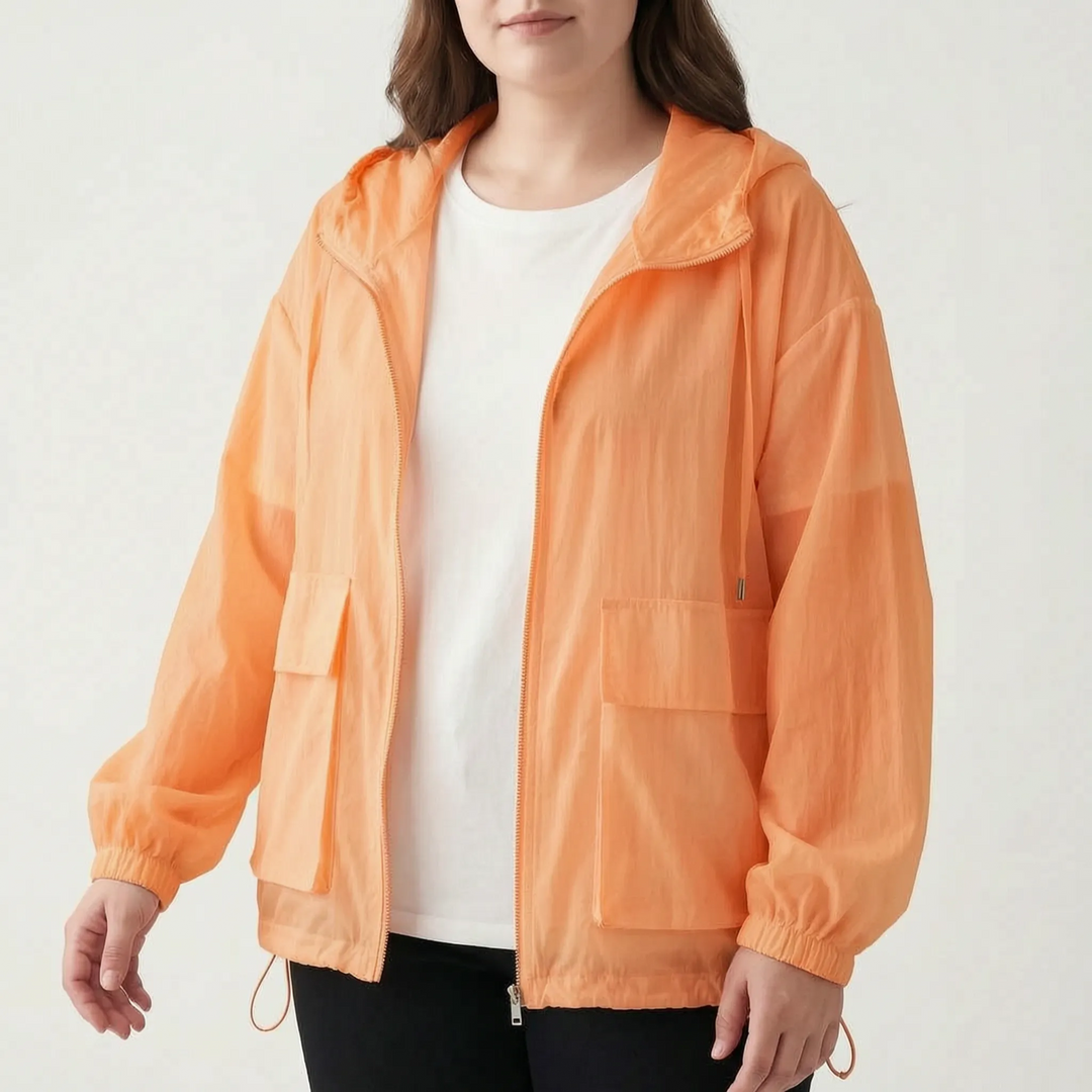 Light ladies' athletic jacket with hood, ideal for active days, running & fitness apparel.