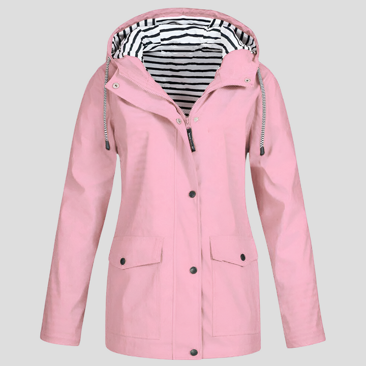 Versatile women's windbreaker, hooded and waterproof. Lightweight for spring, autumn, and travel.