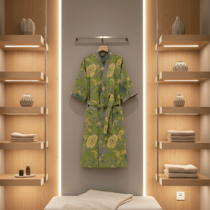 Relaxed fit women's kimono robe, versatile loungewear & spa robe for ultimate comfort at home.