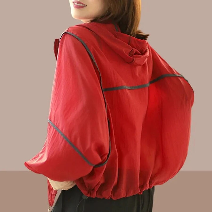 Comfortable women's lightweight oversized zip hoodie, perfect for spring/summer layering & travel wear.