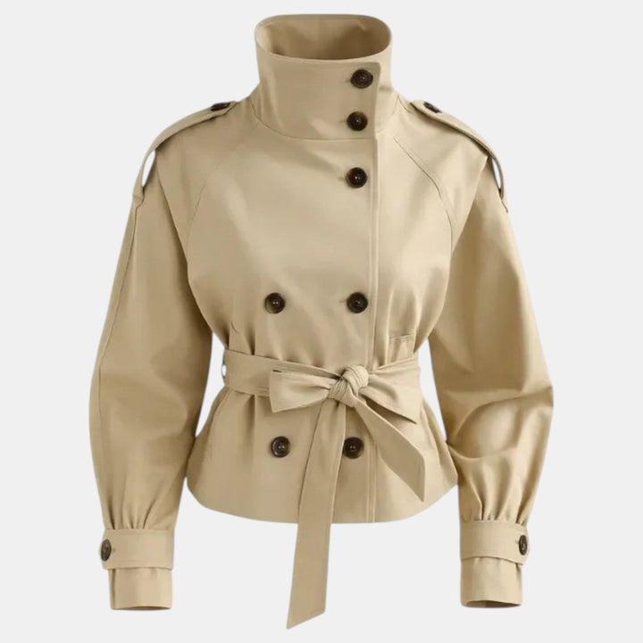 Women's lightweight short trench coat with classic collar & adjustable belt, perfect for spring/fall casual or workwear.