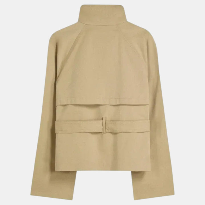 Modern fit women's short trench coat, lightweight & belted, ideal for versatile spring and fall casual outfits.