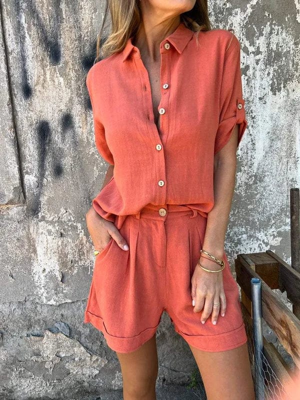 Relaxed fit women's lightweight shorts and top set, designed for comfortable summer casual wear.