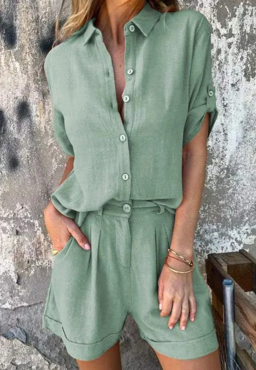 Lightweight women's matching set: shorts & top. Versatile for summer, vacation, and lounge comfort.