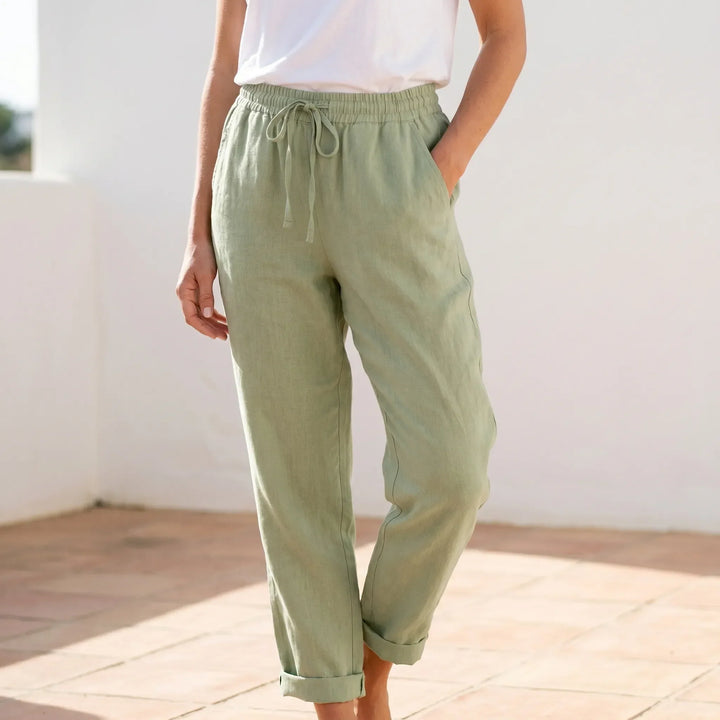 Women's lightweight summer pants, relaxed fit with drawstring waist, comfortable for warm weather style.