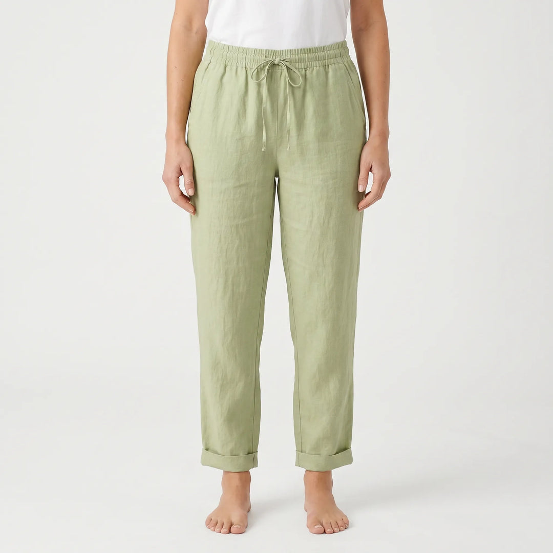 Versatile women's summer pants, tapered ankle-length leg, drawstring waist for casual warm-weather style.