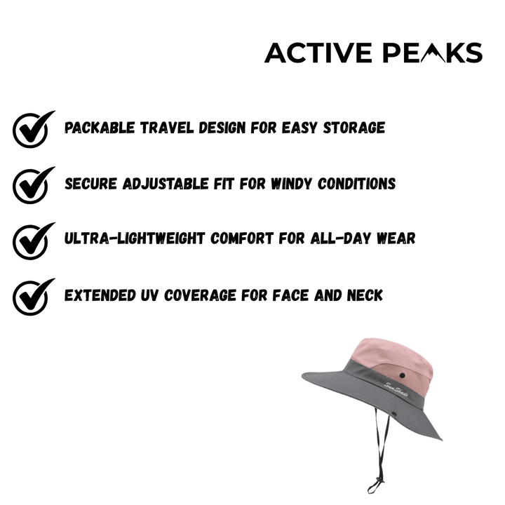 Breathable women's wide brim UV hat for sun protection during gardening, hiking, or any outdoor activity.