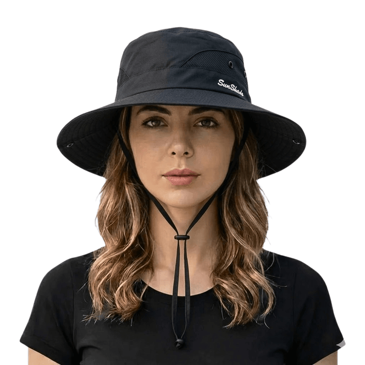 Comfortable women's wide brim UV protection sun hat, ideal for prolonged sun exposure, gardening, & beachwear.