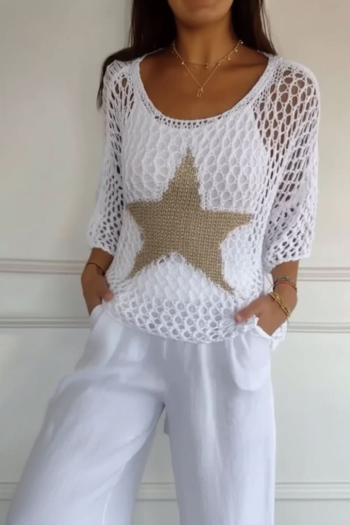 Women's lightweight white crochet crop top. Perfect for summer beachwear, festivals, or vacation outfits. Open weave texture.