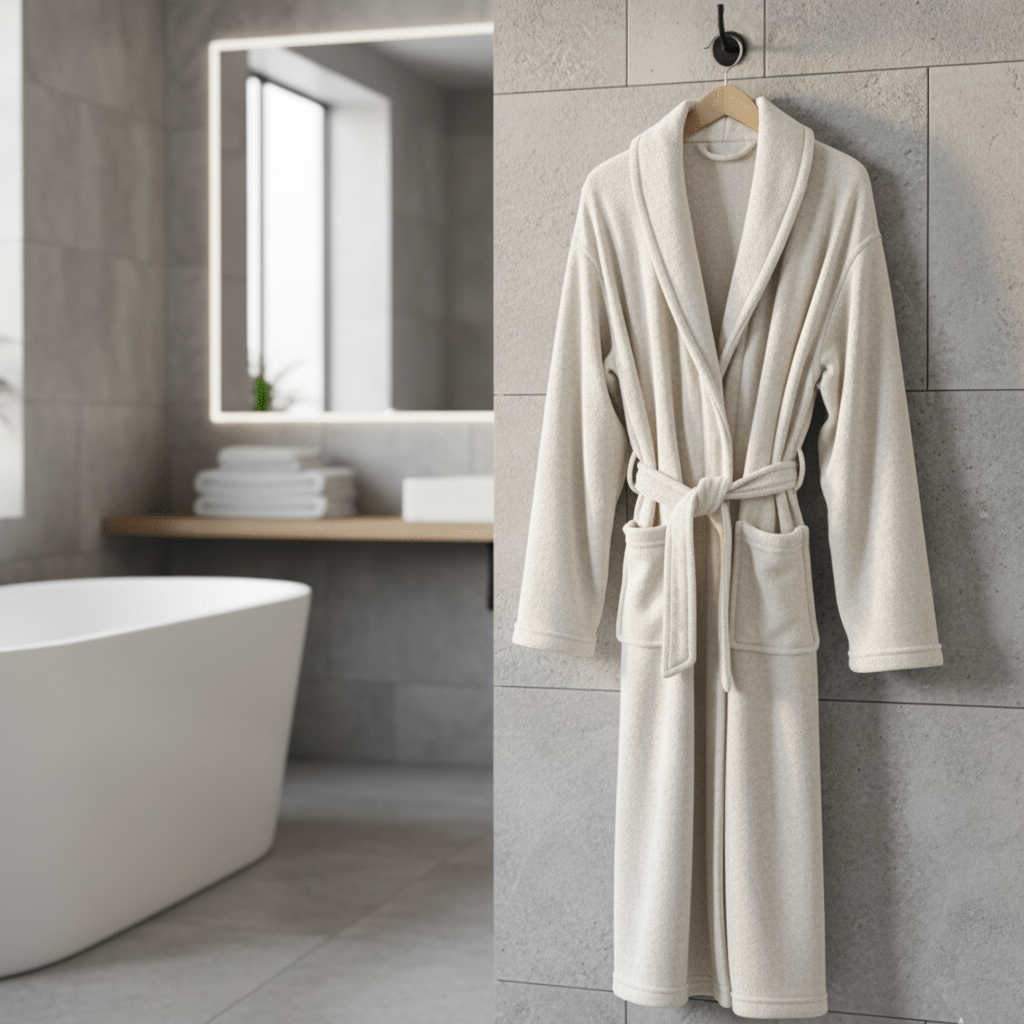 Women's lightweight winter bathrobe with belt & pockets, perfect for cozy loungewear.