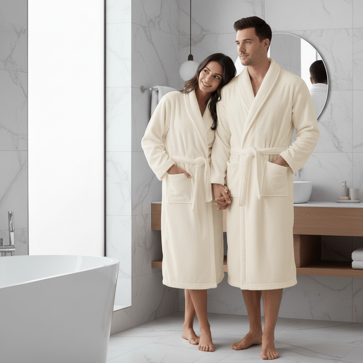 Cozy women's winter robe, lightweight with belt and pockets, ideal for warmth & home comfort.