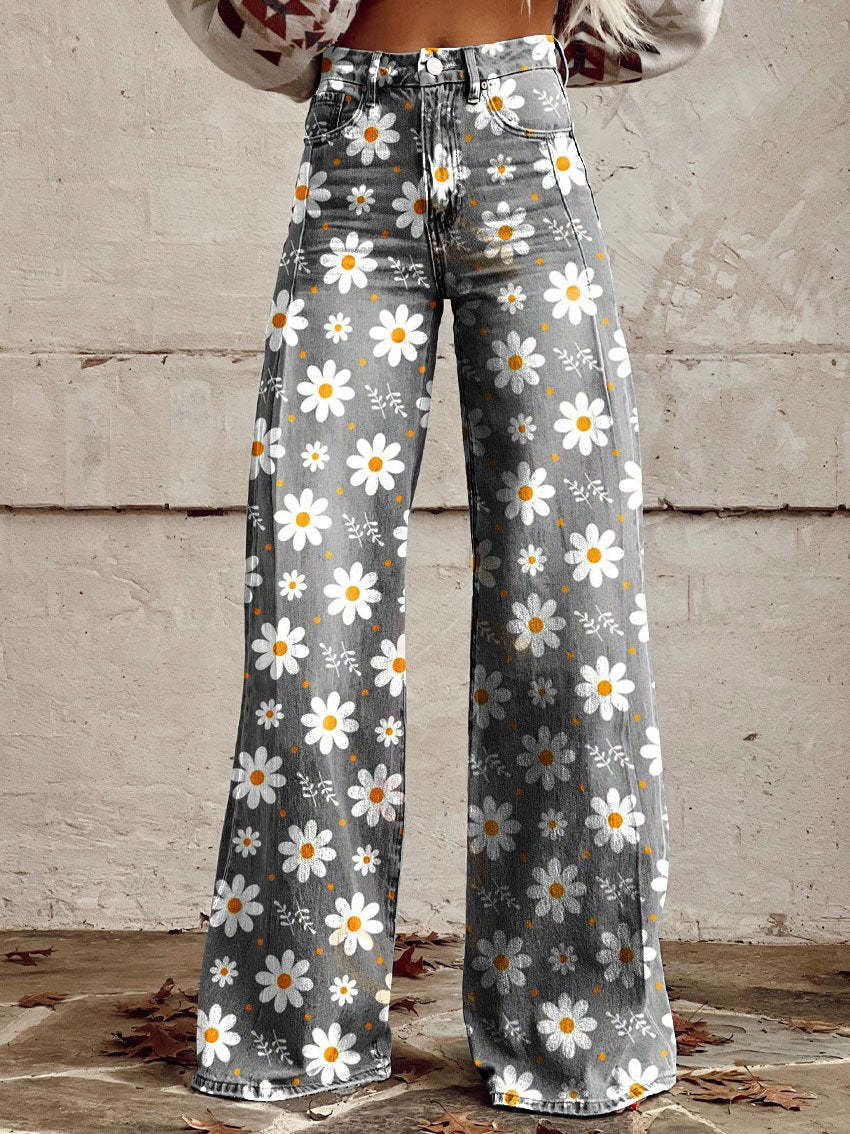 Plus size women's loose fit denim jeans, designed for comfort and trendy casual style.