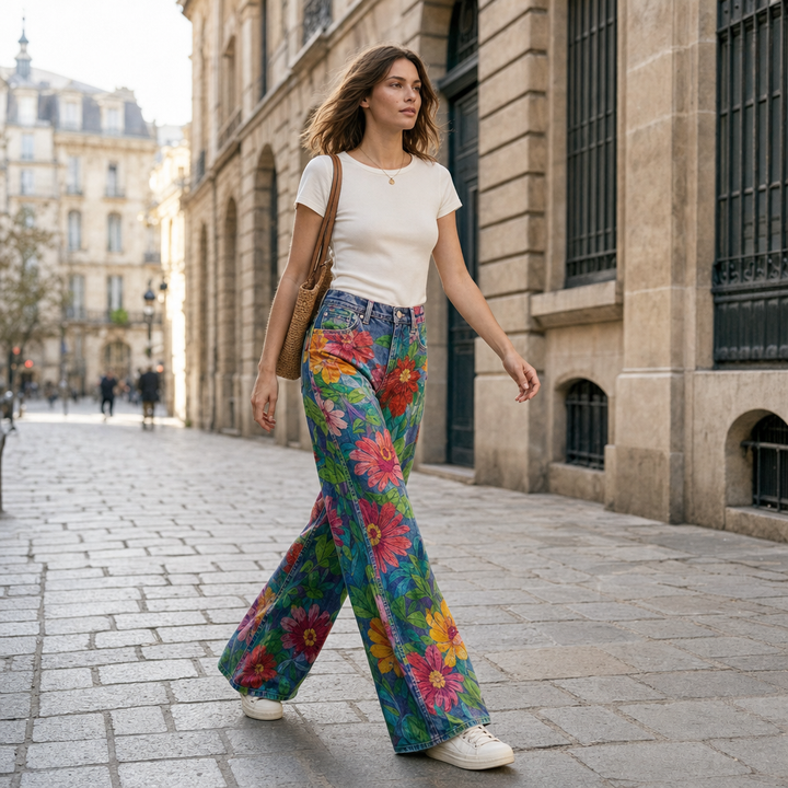 Loose fit women's denim jeans, comfortable and stylish for a relaxed casual look.