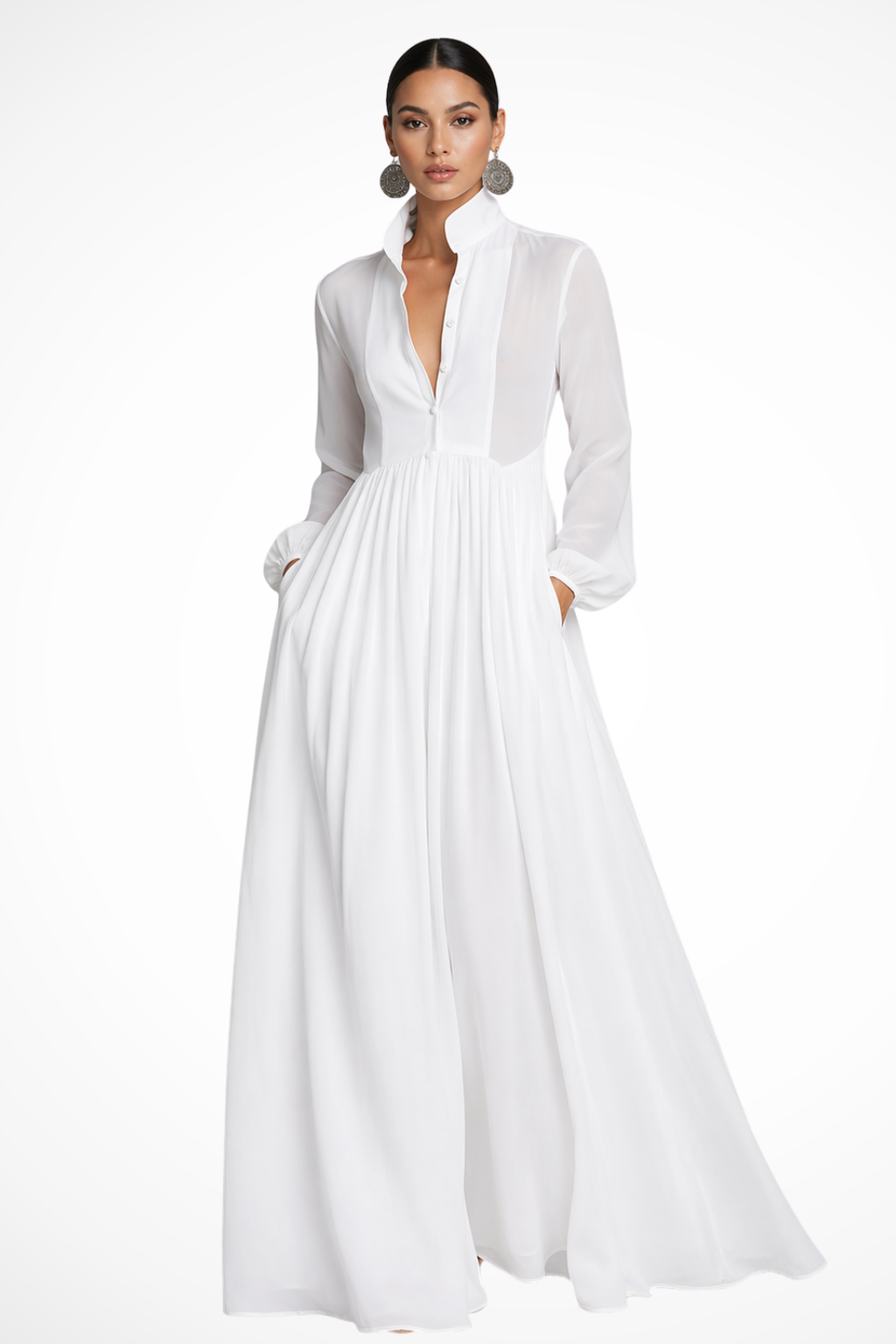 Elegant long sleeve button-front maxi dress for women, perfect for casual outings or special events.
