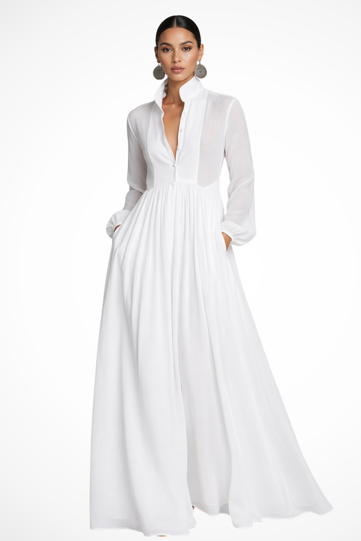 Elegant long sleeve button-front maxi dress for women, perfect for casual outings or special events.