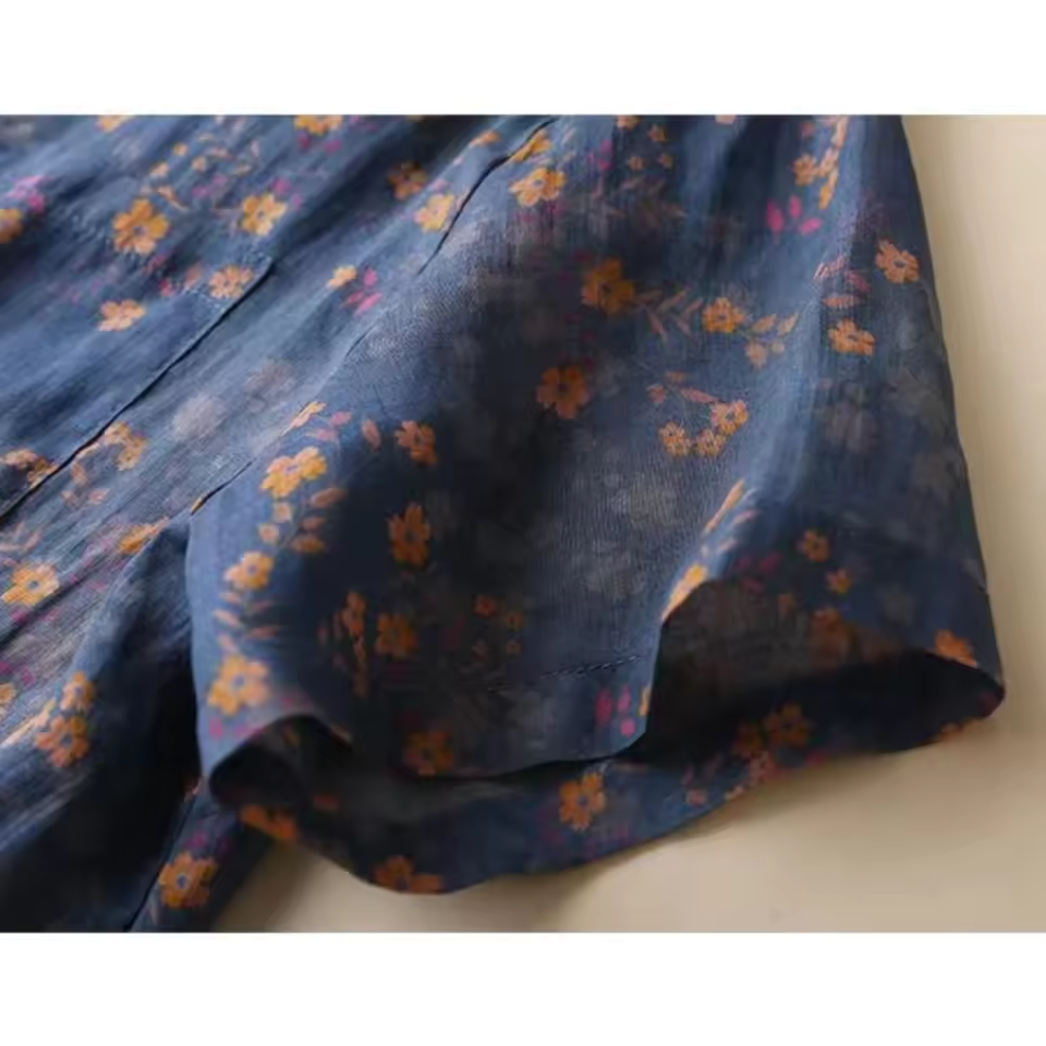 Stylish women's floral shirt, a perfect half-placket blouse with button detail for spring and summer fashion.