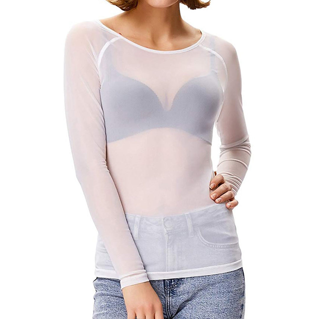 Chic women's sheer long sleeve evening top, perfect for parties, night out, and elegant fashion.