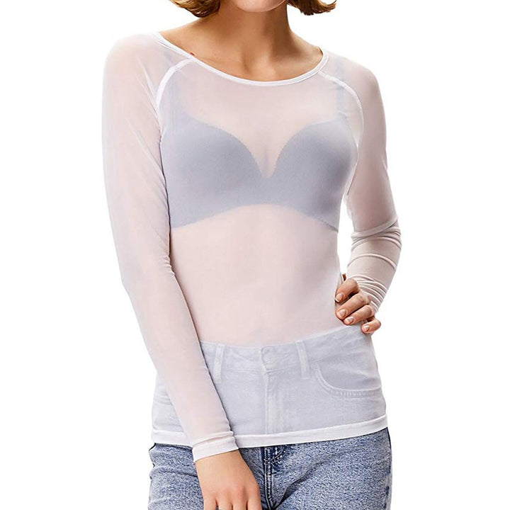 Chic women's sheer long sleeve evening top, perfect for parties, night out, and elegant fashion.