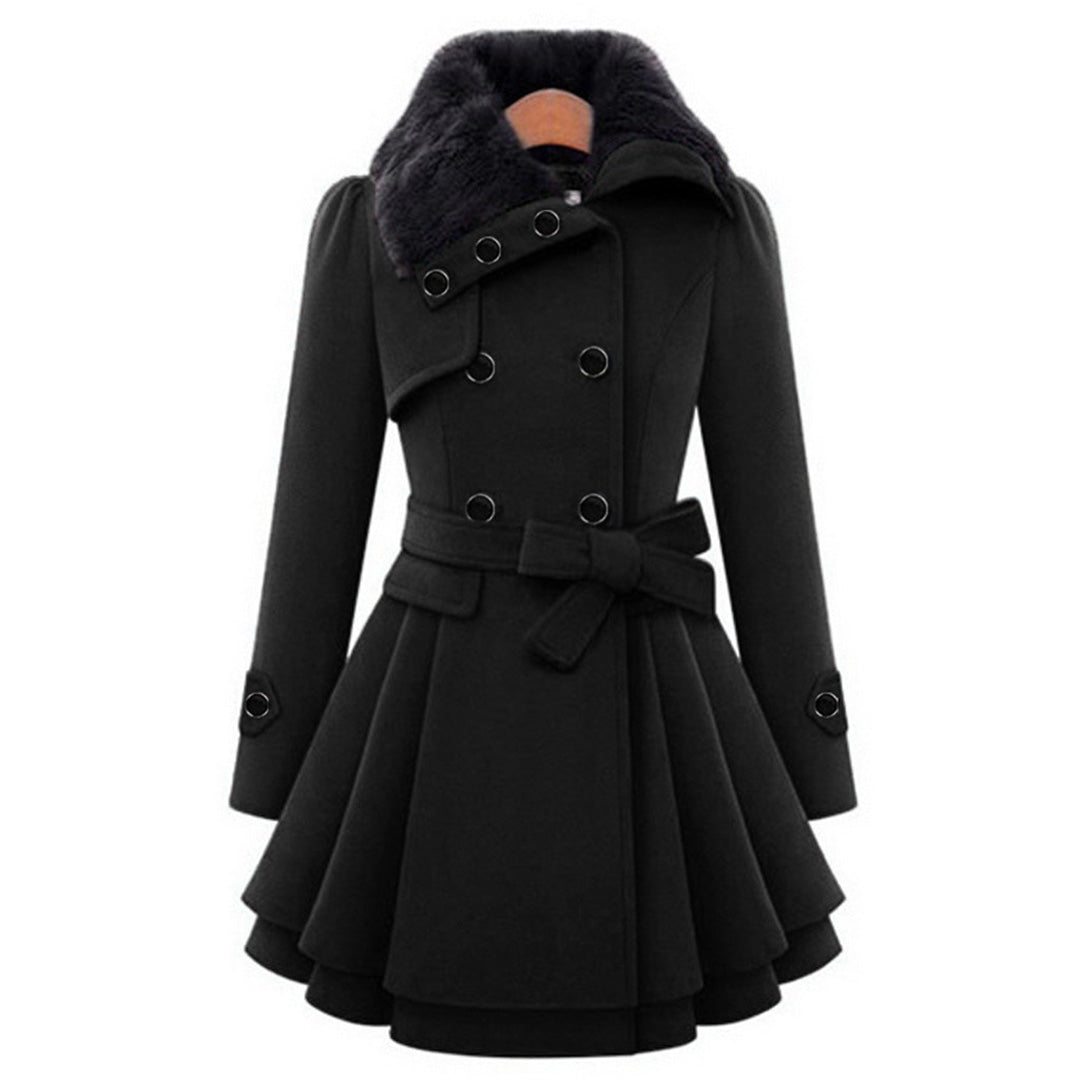 Winter-ready women's long coat with a cozy fur collar, designed for a flattering tailored fit.