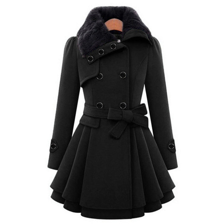 Winter-ready women's long coat with a cozy fur collar, designed for a flattering tailored fit.