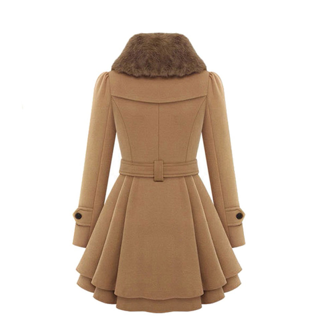 Elegant women's long coat featuring a chic fur collar, ideal for casual or evening wear.