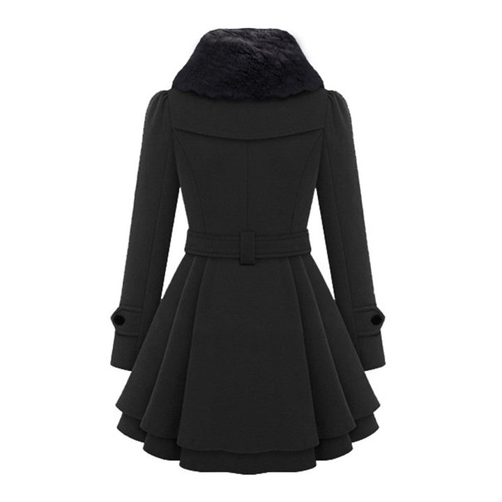 Cozy women's long winter coat with a plush fur collar, offering both warmth and style.