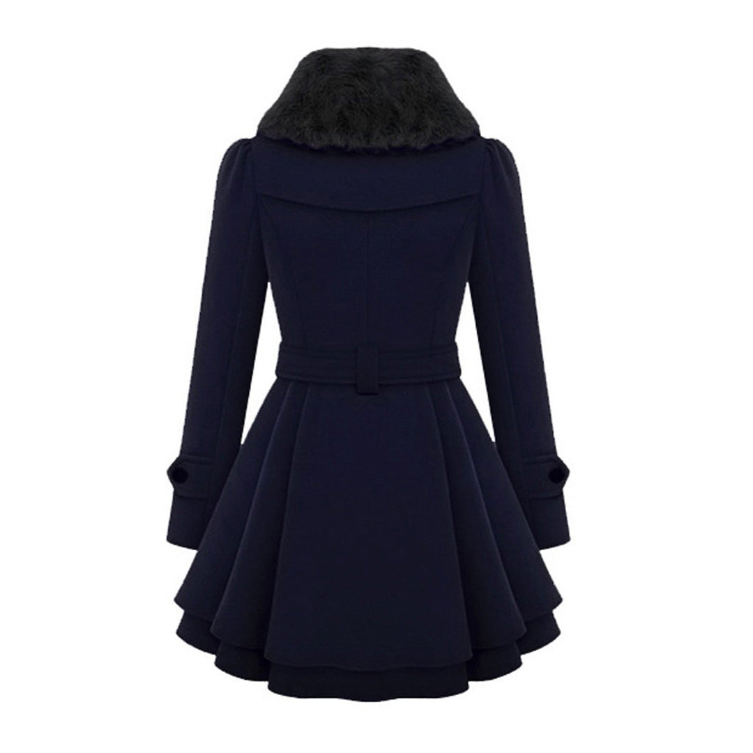 Versatile women's long coat, an essential winter outerwear with an elegant fur collar.