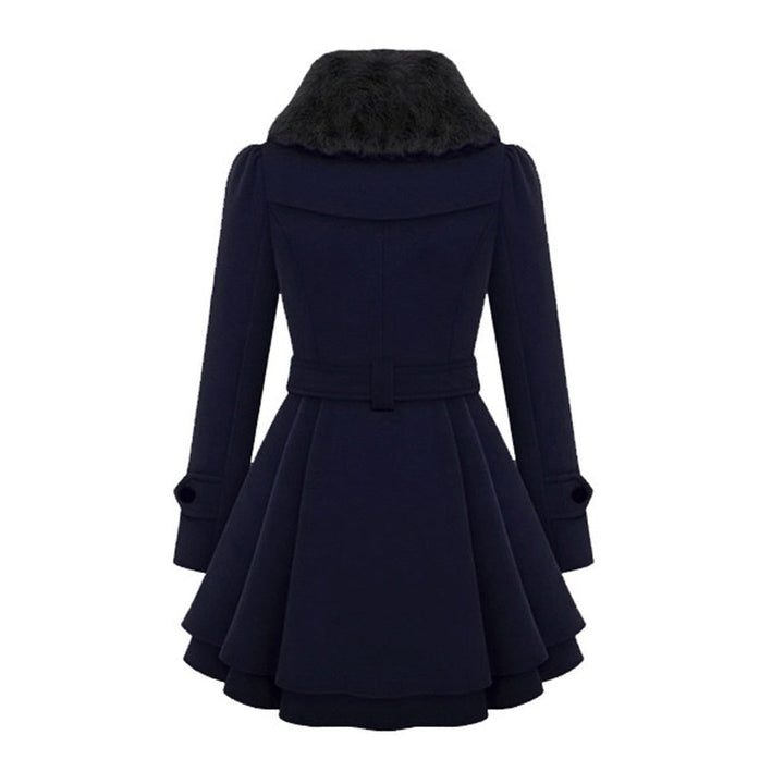 Versatile women's long coat, an essential winter outerwear with an elegant fur collar.