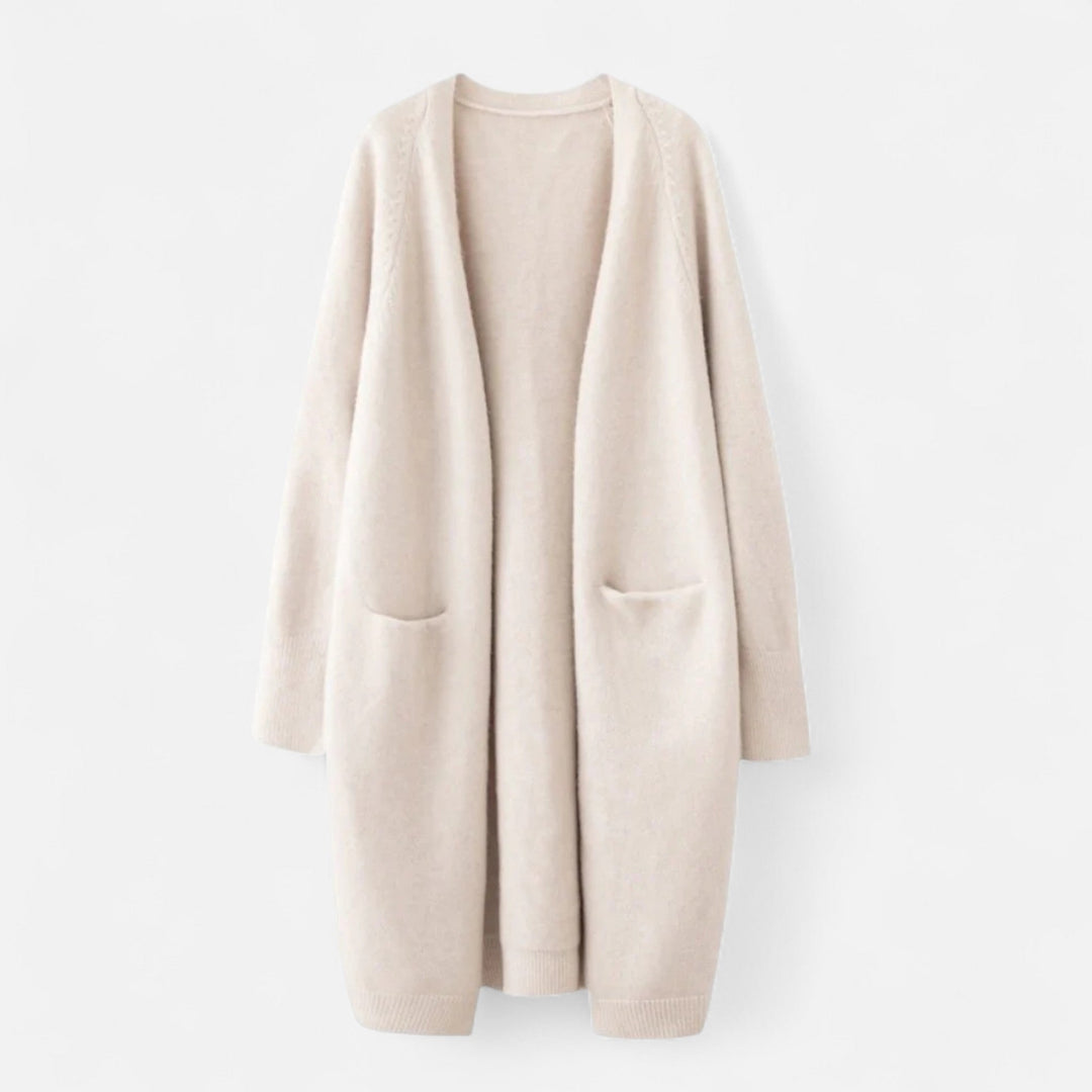 Women's longline open front cardigan coat for chic layering & casual style.