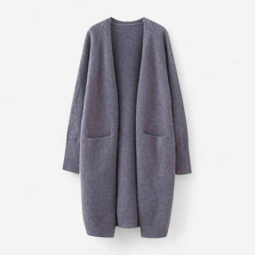 Chic women's longline open front cardigan coat, a stylish and elegant layering outerwear piece.