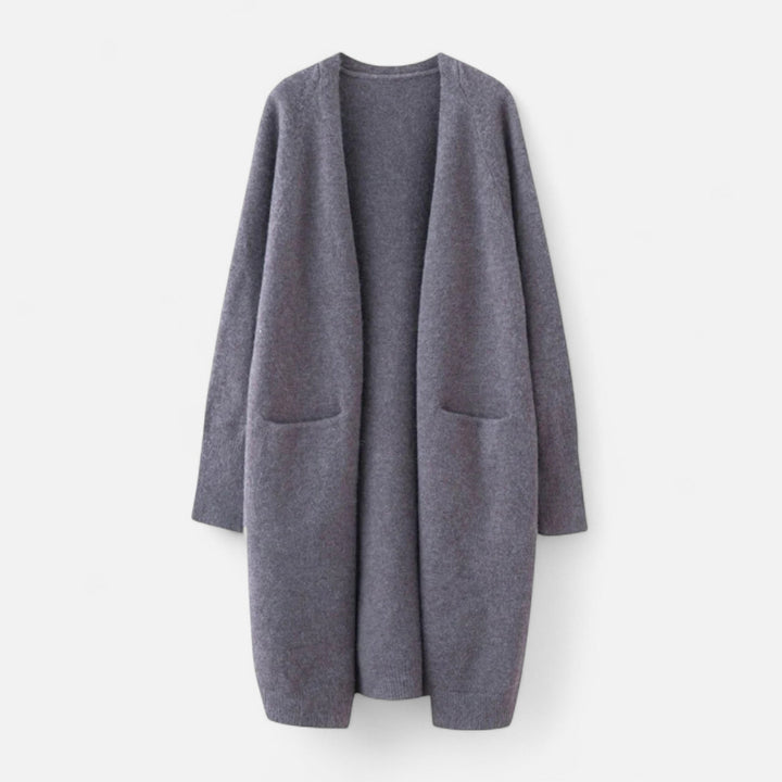 Chic women's longline open front cardigan coat, a stylish and elegant layering outerwear piece.