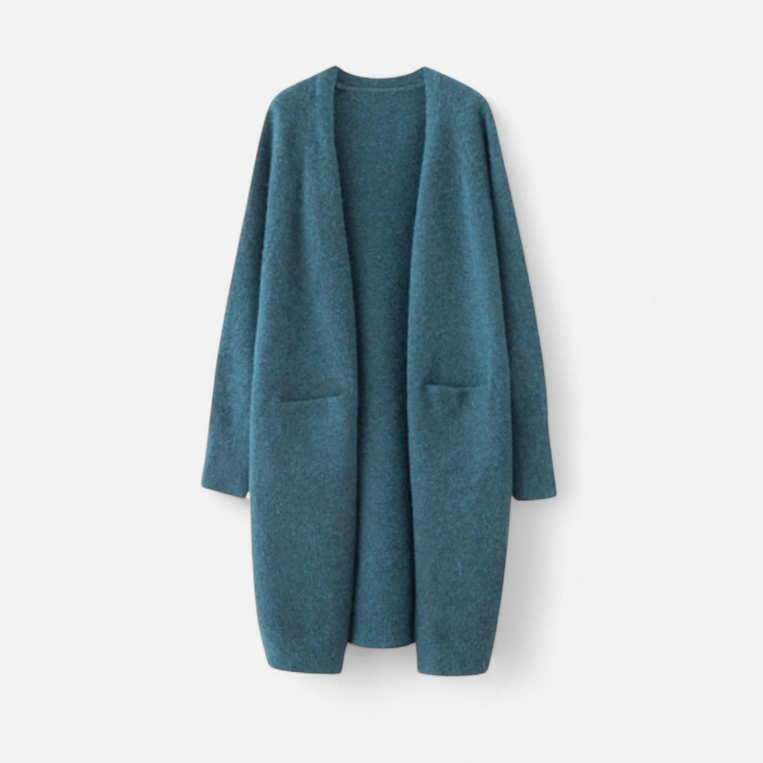 Comfortable women's longline open front cardigan coat, perfect for chic layering & fall fashion.