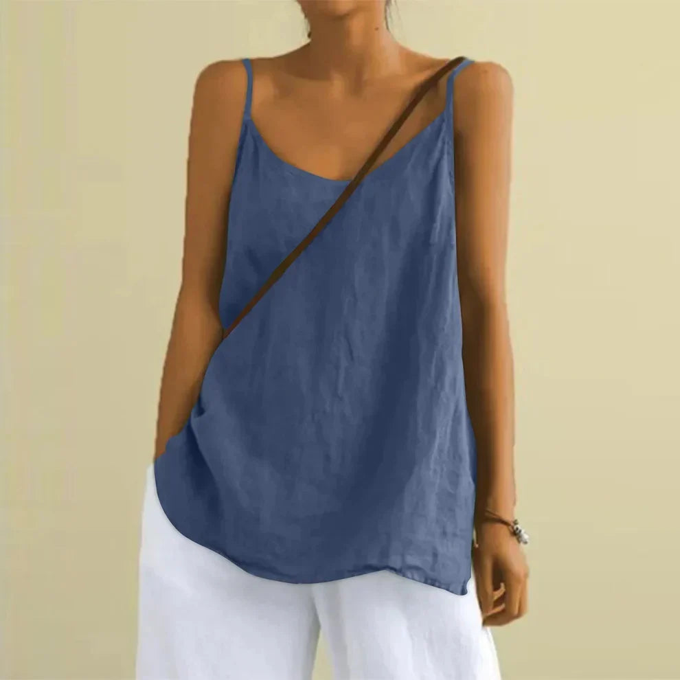Women's loose fit casual cami top, perfect for summer vacation & beachwear. Sleeveless tank blouse for effortless style.