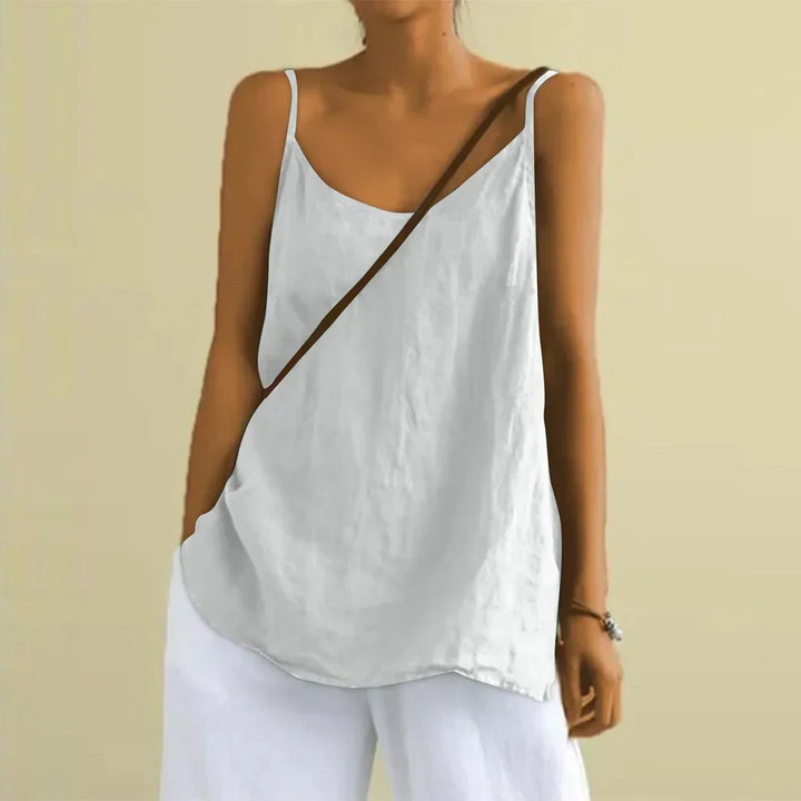 Comfortable women's sleeveless tank top, loose fit casual cami for warm summer days & beach vacation style.