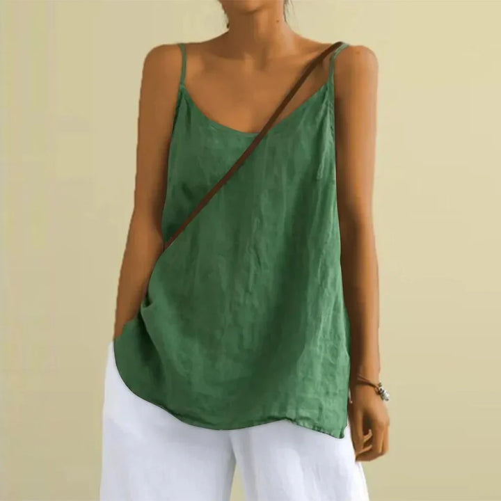 Lightweight women's cami top, a loose fit sleeveless tank blouse ideal as casual beachwear & summer vacation outfit.