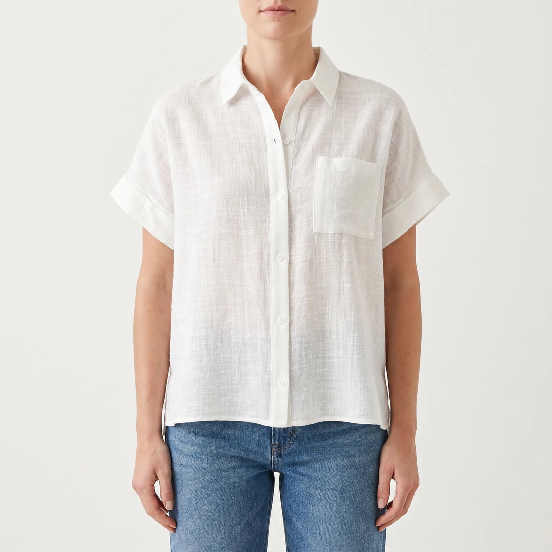 Versatile women's loose fit button-down shirt with short sleeves, a must-have casual top.